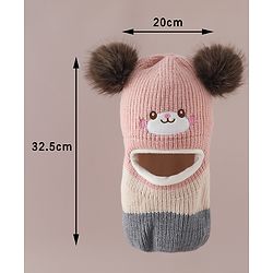 Babyhug Monkey Cap with Pom Pom and Bear Embroidery Pink - Diameter 22 cm