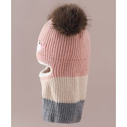 Babyhug Monkey Cap with Pom Pom and Bear Embroidery Pink - Diameter 22 cm