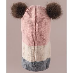 Babyhug Monkey Cap with Pom Pom and Bear Embroidery Pink - Diameter 22 cm