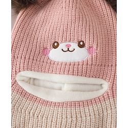 Babyhug Monkey Cap with Pom Pom and Bear Embroidery Pink - Diameter 22 cm