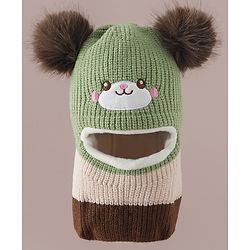 Babyhug Monkey Cap with Pom Pom and Bear Embroidery Pink - Diameter 22 cm