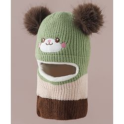Babyhug Monkey Cap with Pom Pom and Bear Embroidery Pink - Diameter 22 cm