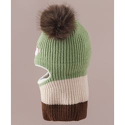 Babyhug Monkey Cap with Pom Pom and Bear Embroidery Pink - Diameter 22 cm