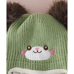 Babyhug Monkey Cap with Pom Pom and Bear Embroidery Pink - Diameter 22 cm
