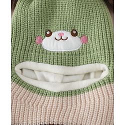 Babyhug Monkey Cap with Pom Pom and Bear Embroidery Pink - Diameter 22 cm