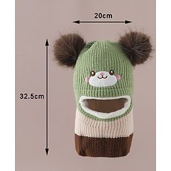 Babyhug Monkey Cap with Pom Pom and Bear Embroidery Pink - Diameter 22 cm