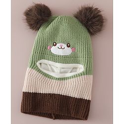 Babyhug Monkey Cap with Pom Pom and Bear Embroidery Pink - Diameter 22 cm