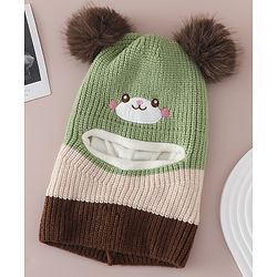 Babyhug Monkey Cap with Pom Pom and Bear Embroidery Pink - Diameter 22 cm