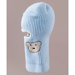 Babyhug Monkey Cap with Bear Embroidery & Ear Applique Light Blue - Diameter 23 cm