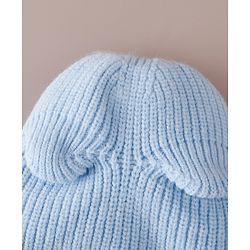 Babyhug Monkey Cap with Bear Embroidery & Ear Applique Light Blue - Diameter 23 cm