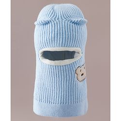 Babyhug Monkey Cap with Bear Embroidery & Ear Applique Light Blue - Diameter 23 cm