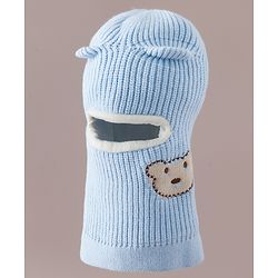 Babyhug Monkey Cap with Bear Embroidery & Ear Applique Light Blue - Diameter 23 cm