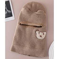 Babyhug Monkey Cap with Bear Embroidery & Ear Applique Light Blue - Diameter 23 cm