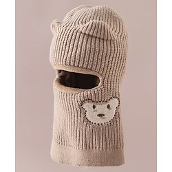 Babyhug Monkey Cap with Bear Embroidery & Ear Applique Light Blue - Diameter 23 cm