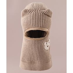 Babyhug Monkey Cap with Bear Embroidery & Ear Applique Light Blue - Diameter 23 cm