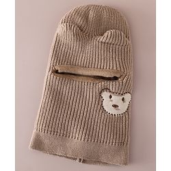 Babyhug Monkey Cap with Bear Embroidery & Ear Applique Light Blue - Diameter 23 cm