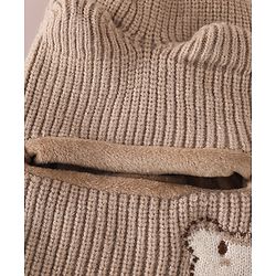 Babyhug Monkey Cap with Bear Embroidery & Ear Applique Light Blue - Diameter 23 cm