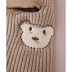 Babyhug Monkey Cap with Bear Embroidery & Ear Applique Light Blue - Diameter 23 cm