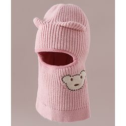 Babyhug Monkey Cap with Bear Embroidery & Ear Applique Light Blue - Diameter 23 cm