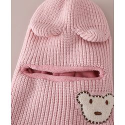 Babyhug Monkey Cap with Bear Embroidery & Ear Applique Light Blue - Diameter 23 cm