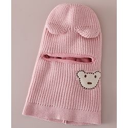 Babyhug Monkey Cap with Bear Embroidery & Ear Applique Light Blue - Diameter 23 cm
