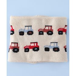 Babyhug Woollen Cap & Sets WIth Vehicle Design in Beige - Diameter 18 cm