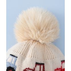 Babyhug Woollen Cap & Sets WIth Vehicle Design in Beige - Diameter 18 cm