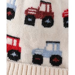 Babyhug Woollen Cap & Sets WIth Vehicle Design in Beige - Diameter 18 cm