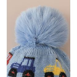 Babyhug Woollen Cap & Sets WIth Vehicle Design in Beige - Diameter 18 cm