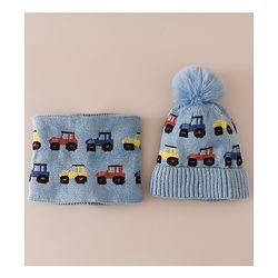 Babyhug Woollen Cap & Sets WIth Vehicle Design in Beige - Diameter 18 cm