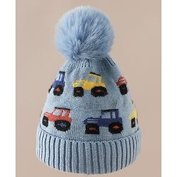 Babyhug Woollen Cap & Sets WIth Vehicle Design in Beige - Diameter 18 cm
