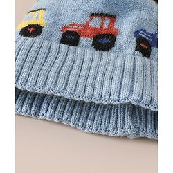 Babyhug Woollen Cap & Sets WIth Vehicle Design in Beige - Diameter 18 cm