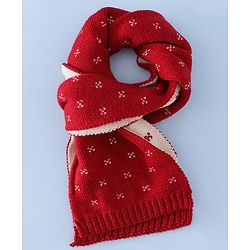 Babyhug Woollen Cap & Sets With Floral Design Red - Diameter 18.5 cm