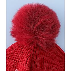 Babyhug Woollen Cap & Sets With Floral Design Red - Diameter 18.5 cm