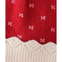 Babyhug Woollen Cap & Sets With Floral Design Red - Diameter 18.5 cm