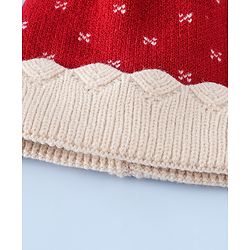 Babyhug Woollen Cap & Sets With Floral Design Red - Diameter 18.5 cm