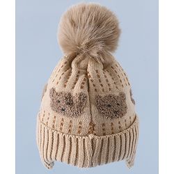 Babyhug Woollen Cap & Sets With Bear Detailing in Khaki - Diameter 19 cm