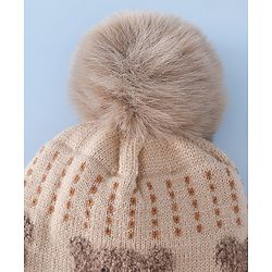 Babyhug Woollen Cap & Sets With Bear Detailing in Khaki - Diameter 19 cm