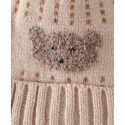 Babyhug Woollen Cap & Sets With Bear Detailing in Khaki - Diameter 19 cm