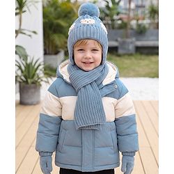 Babyhug Woollen Cap & Sets With Bear Detailing in Khaki - Diameter 19 cm