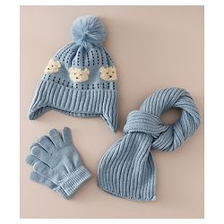 Babyhug Woollen Cap & Sets With Bear Detailing in Khaki - Diameter 19 cm