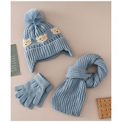 Babyhug Woollen Cap & Sets With Bear Detailing in Khaki - Diameter 19 cm