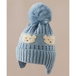 Babyhug Woollen Cap & Sets With Bear Detailing in Khaki - Diameter 19 cm