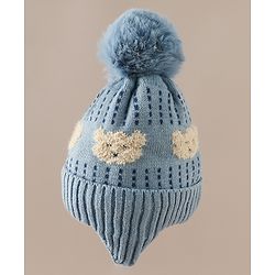 Babyhug Woollen Cap & Sets With Bear Detailing in Khaki - Diameter 19 cm