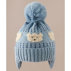 Babyhug Woollen Cap & Sets With Bear Detailing in Khaki - Diameter 19 cm