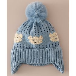 Babyhug Woollen Cap & Sets With Bear Detailing in Khaki - Diameter 19 cm