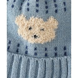 Babyhug Woollen Cap & Sets With Bear Detailing in Khaki - Diameter 19 cm