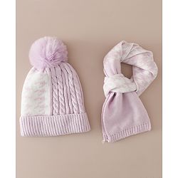Babyhug Woollen Cap & Sets With Cable Knit Design in Purple - Diameter 18 cm