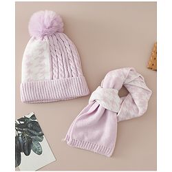 Babyhug Woollen Cap & Sets With Cable Knit Design in Purple - Diameter 18 cm