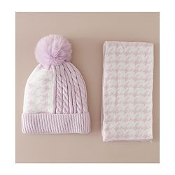 Babyhug Woollen Cap & Sets With Cable Knit Design in Purple - Diameter 18 cm